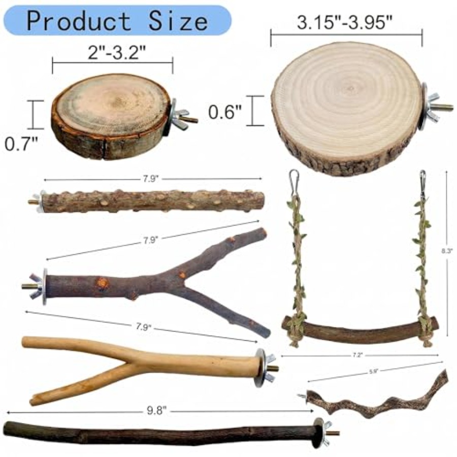 8PCS natural wood bird perches - Health & Wellness Llc recension och pris
